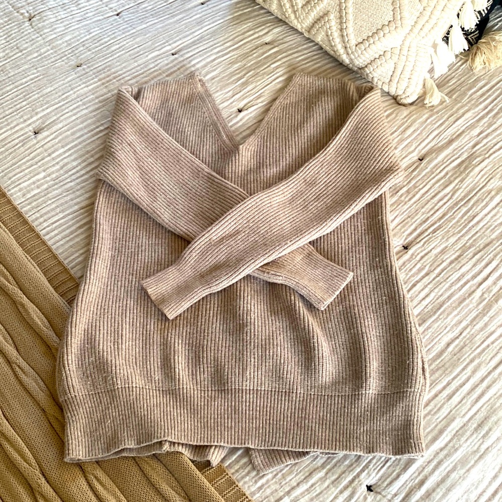 Oat colored long cable knit sweater size small.